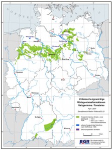 Mögliche Standorte für Atommüllendlager; aus: BGR, Endlagerformationen in Deutschland